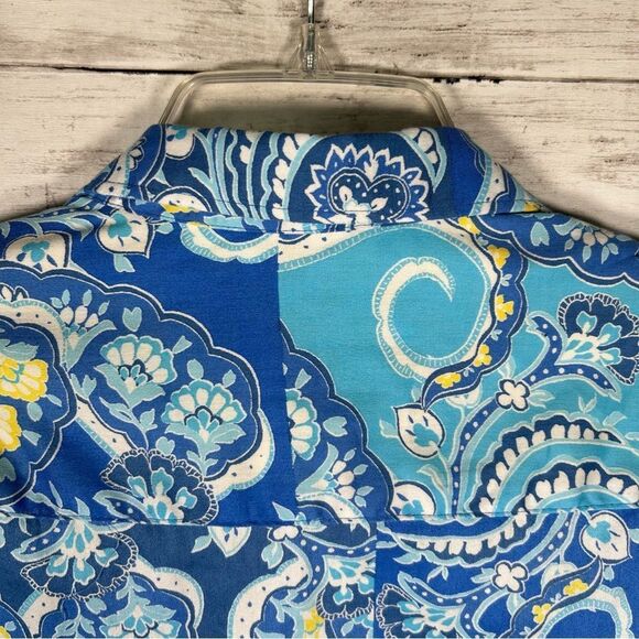 Ruby Rd. Wrinkle Resistant Turquoise Yellow Cotton Button Front Blouse 18 - Picture 6 of 7